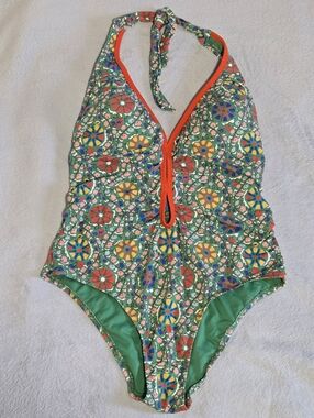 NWT - RHODE - Zinnia Floral Print Halter High-Leg Cheeky One-Piece, Size XXL